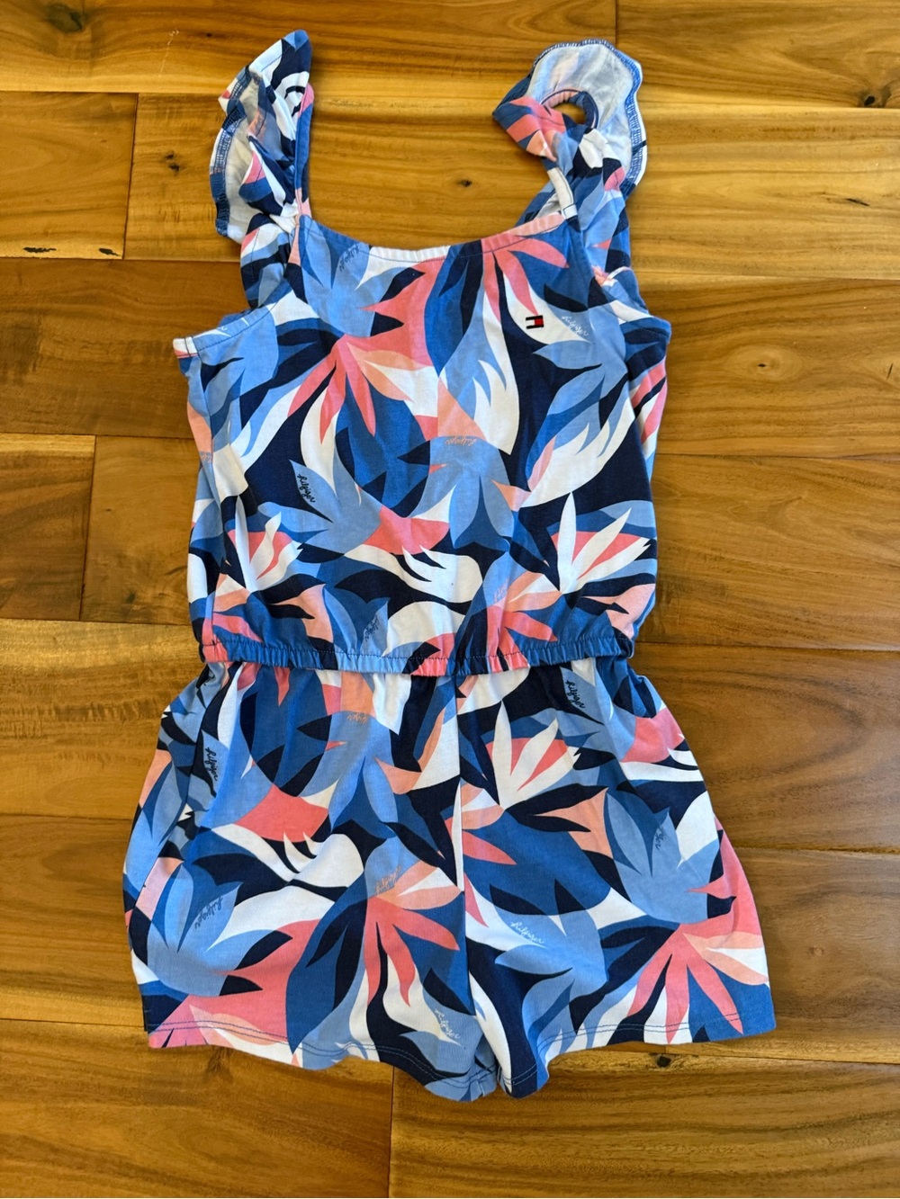 Tommy Hilfiger Navy, Light Blue & Pink Tropical Print Girls' Romper